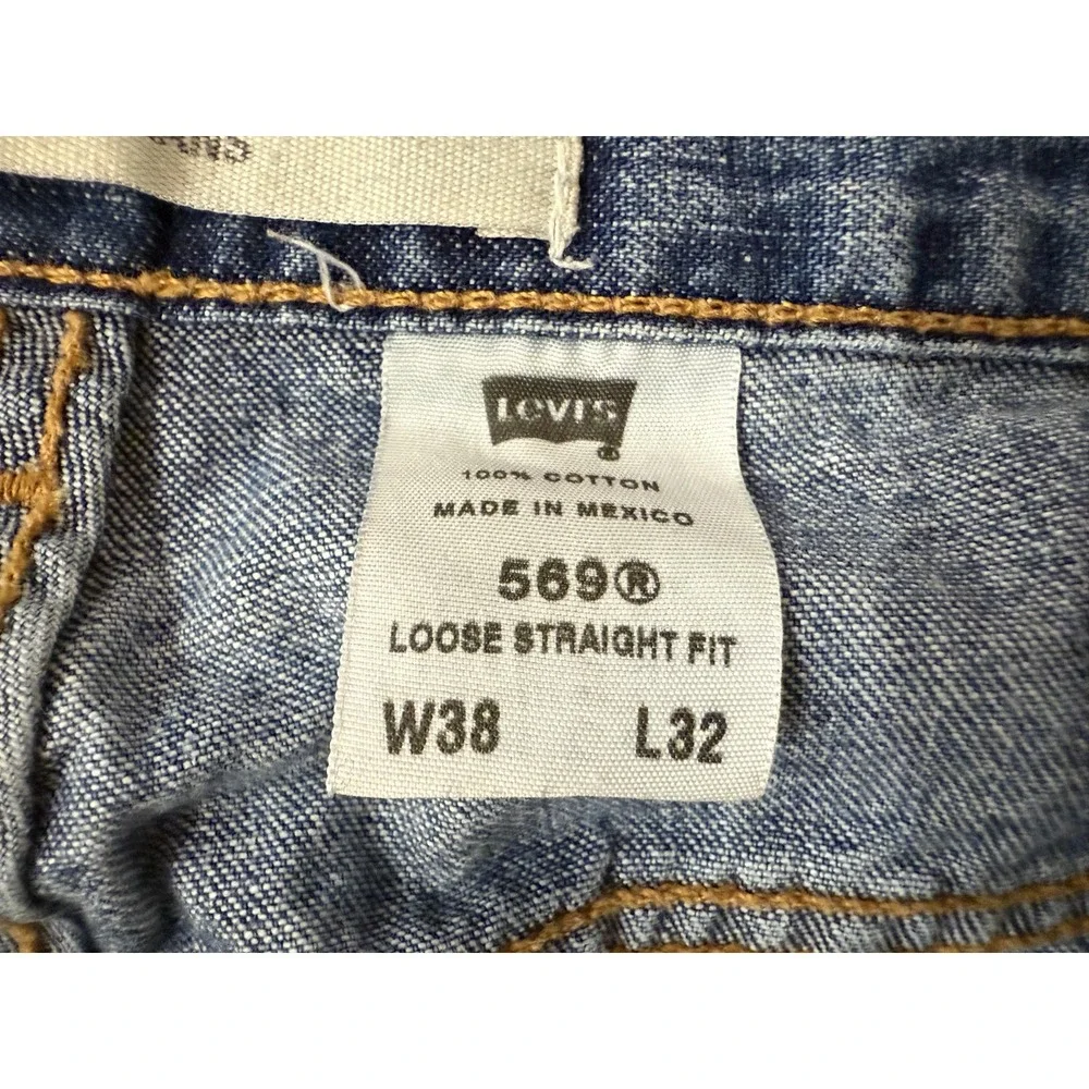 Levis‎ 569 Jeans Mens 38x32 Blue Medium Wash Loose Straight Fit Denim Zip Y2K
